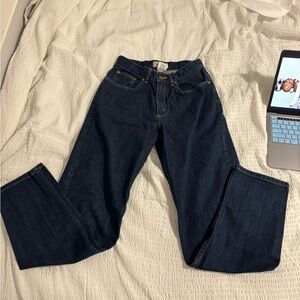 L.L. Bean Dark Indigo Jeans with Brown Leather Patch